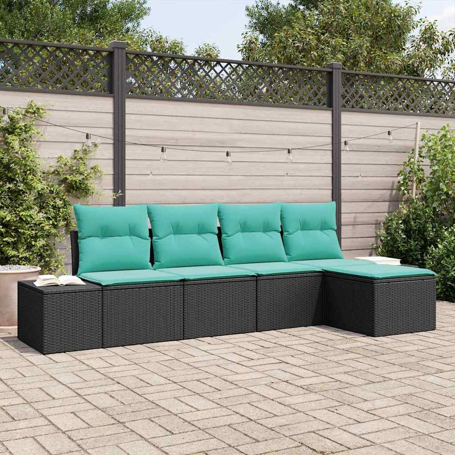 Tuin Sofa Set met kussen 5 pcs Zwart poly rattan