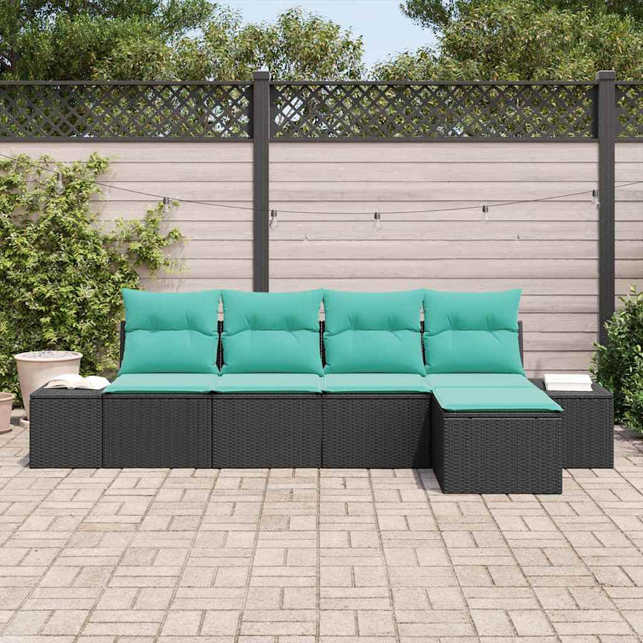 Tuin Sofa Set met kussen 5 pcs Zwart poly rattan