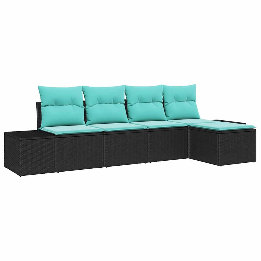 Tuin Sofa Set met kussen 5 pcs Zwart poly rattan