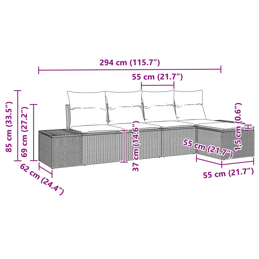 Tuin Sofa Set met kussen 5 pcs Zwart poly rattan
