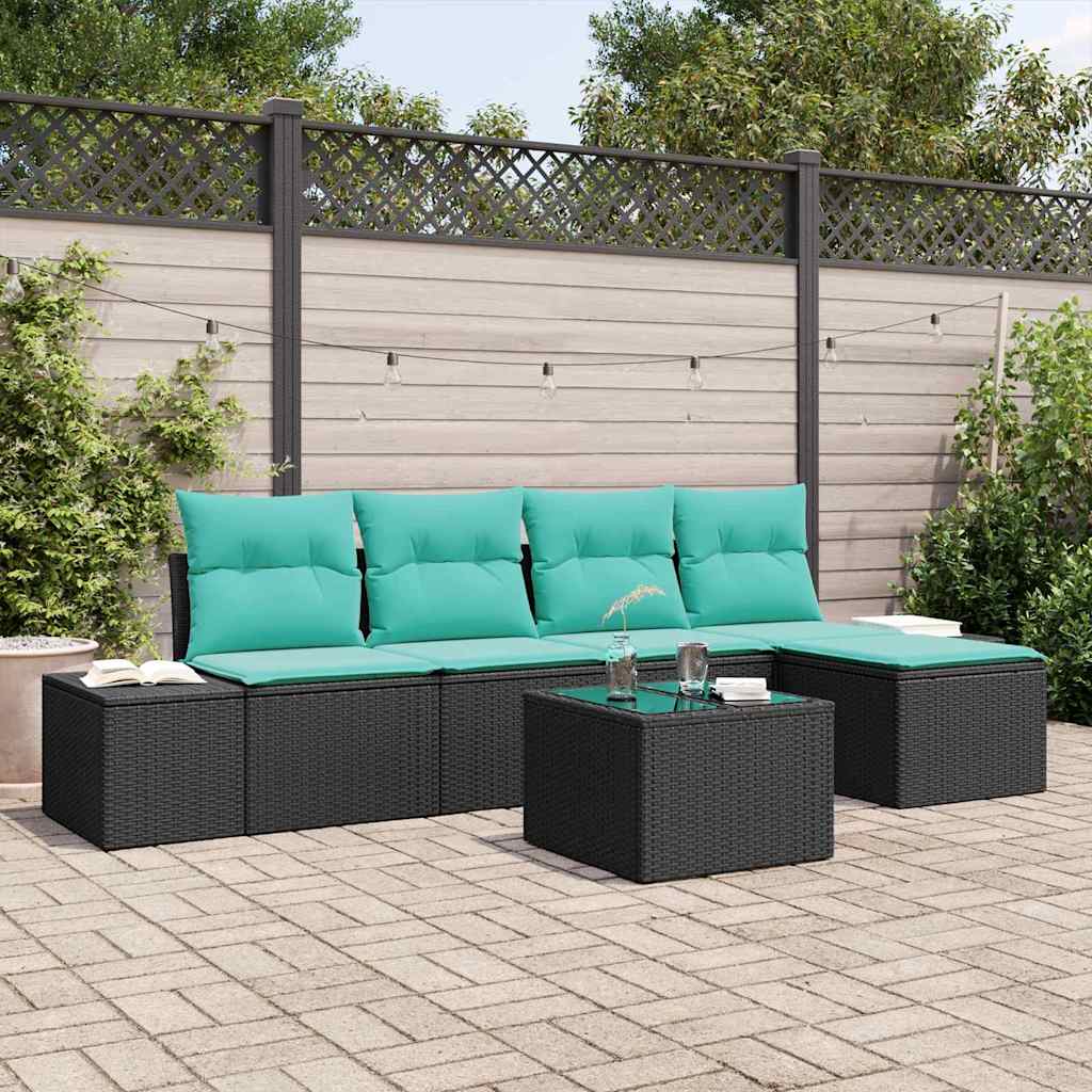 Tuin Sofa Set met kussen 6 pcs Zwart poly rattan