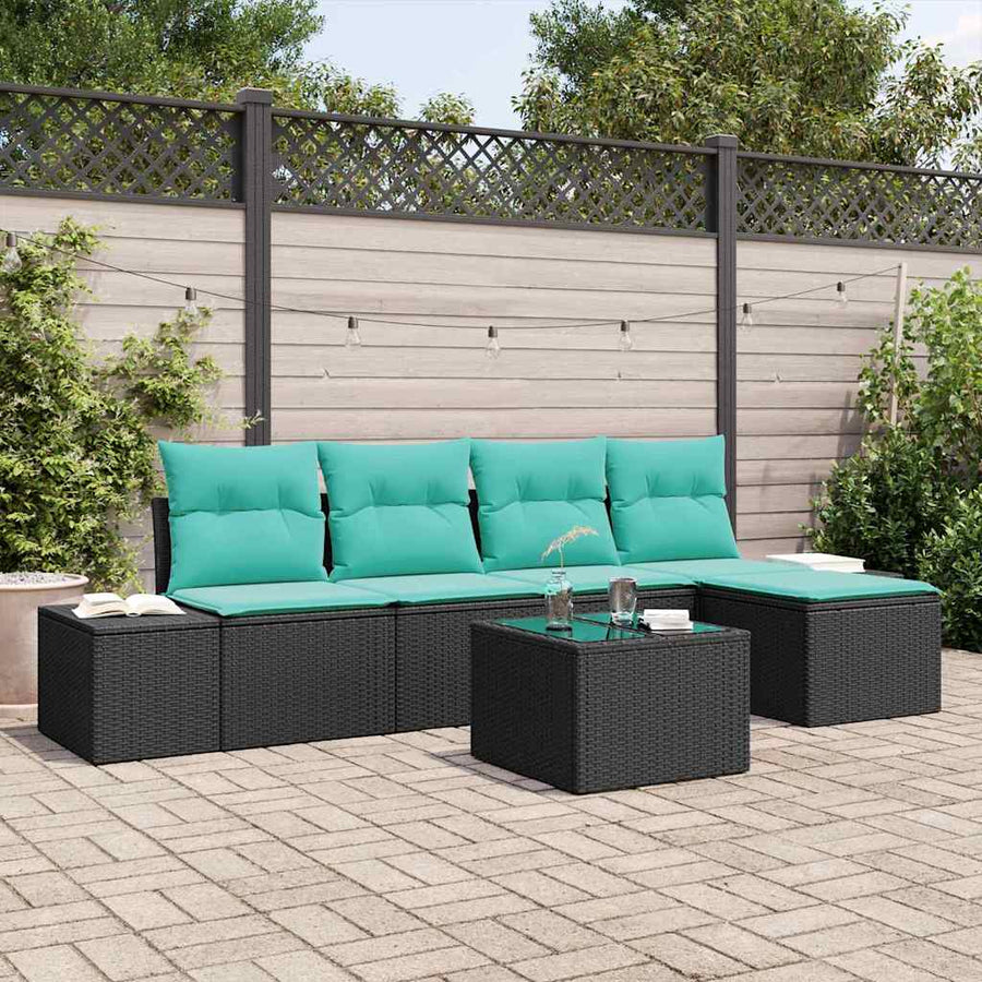 Tuin Sofa Set met kussen 6 pcs Zwart poly rattan
