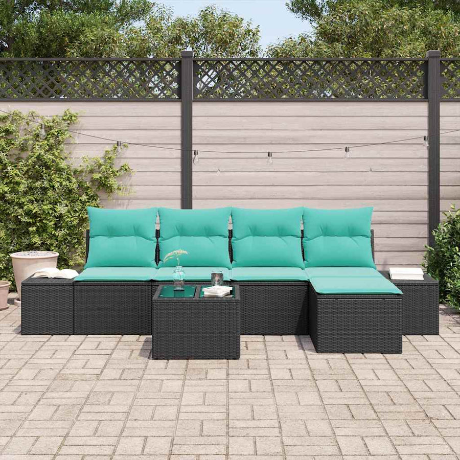 Tuin Sofa Set met kussen 6 pcs Zwart poly rattan