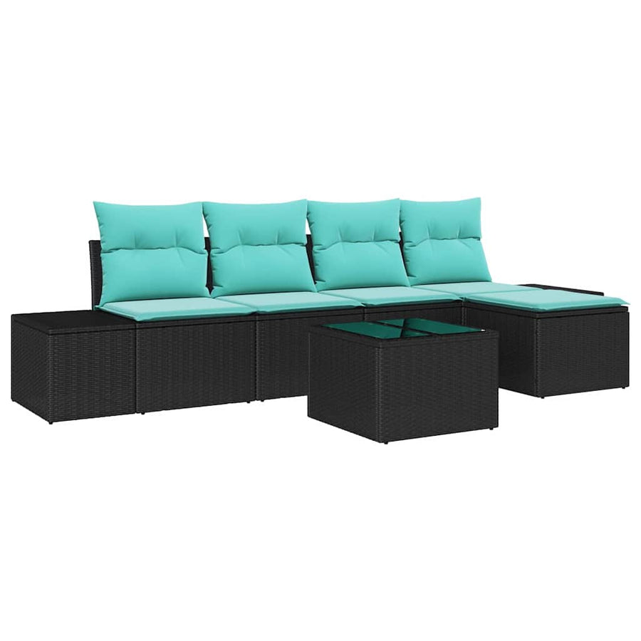 Tuin Sofa Set met kussen 6 pcs Zwart poly rattan