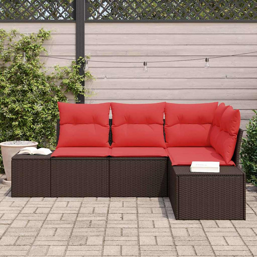 Tuin Sofa Set met kussen 4 pcs Bruin poly rattan