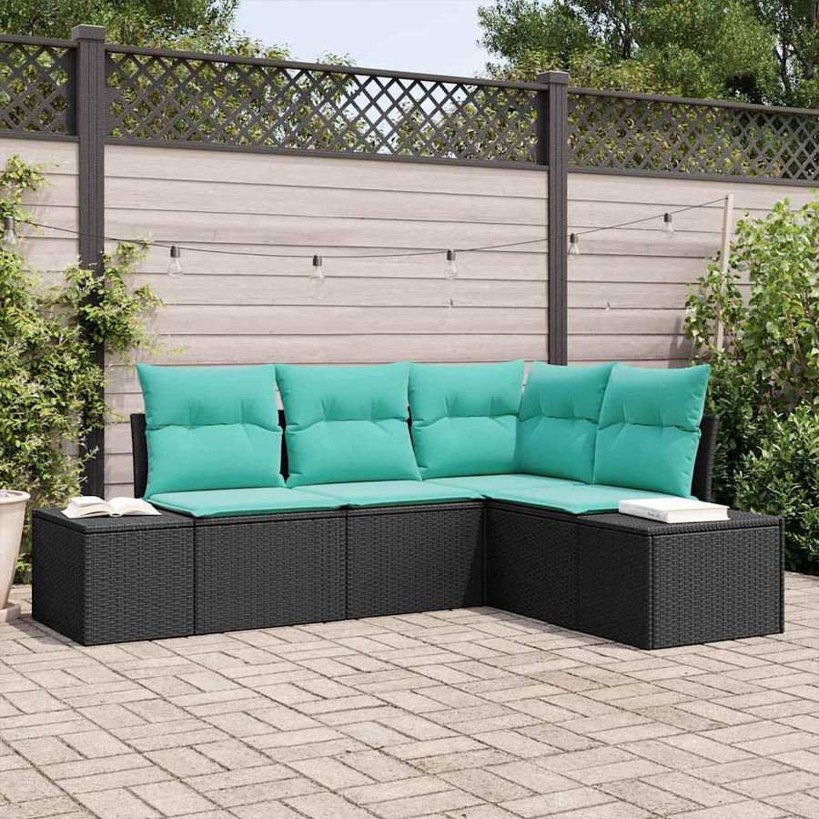 Tuin Sofa Set met kussen 4 pcs Zwart poly rattan