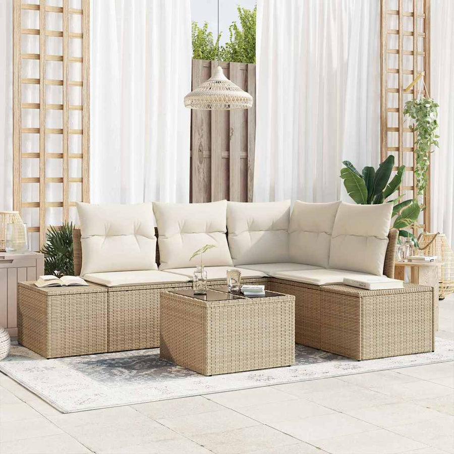 Tuin Sofa Set 5 pcs Beige poly rattan