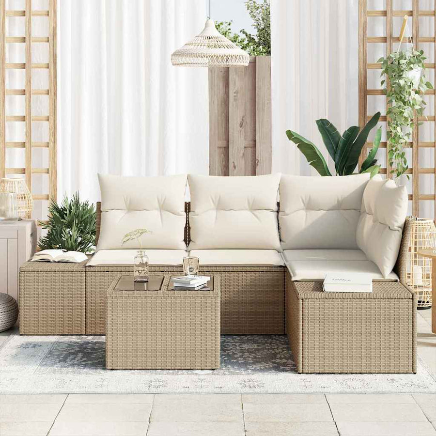 Tuin Sofa Set 5 pcs Beige poly rattan