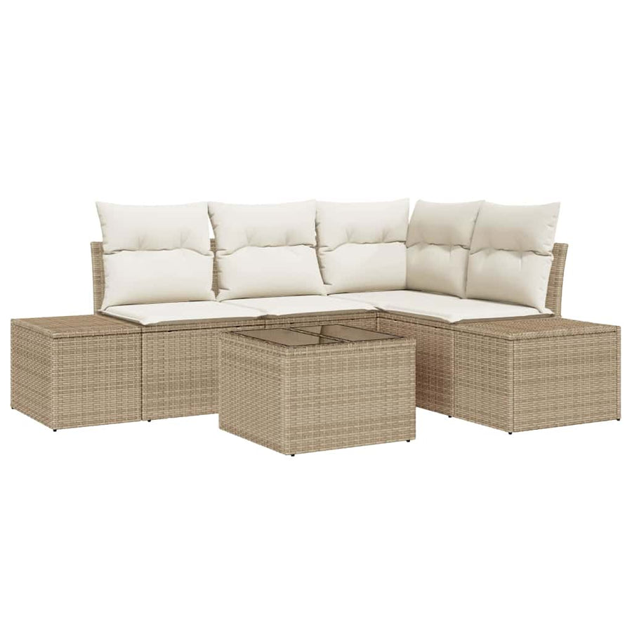Tuin Sofa Set 5 pcs Beige poly rattan