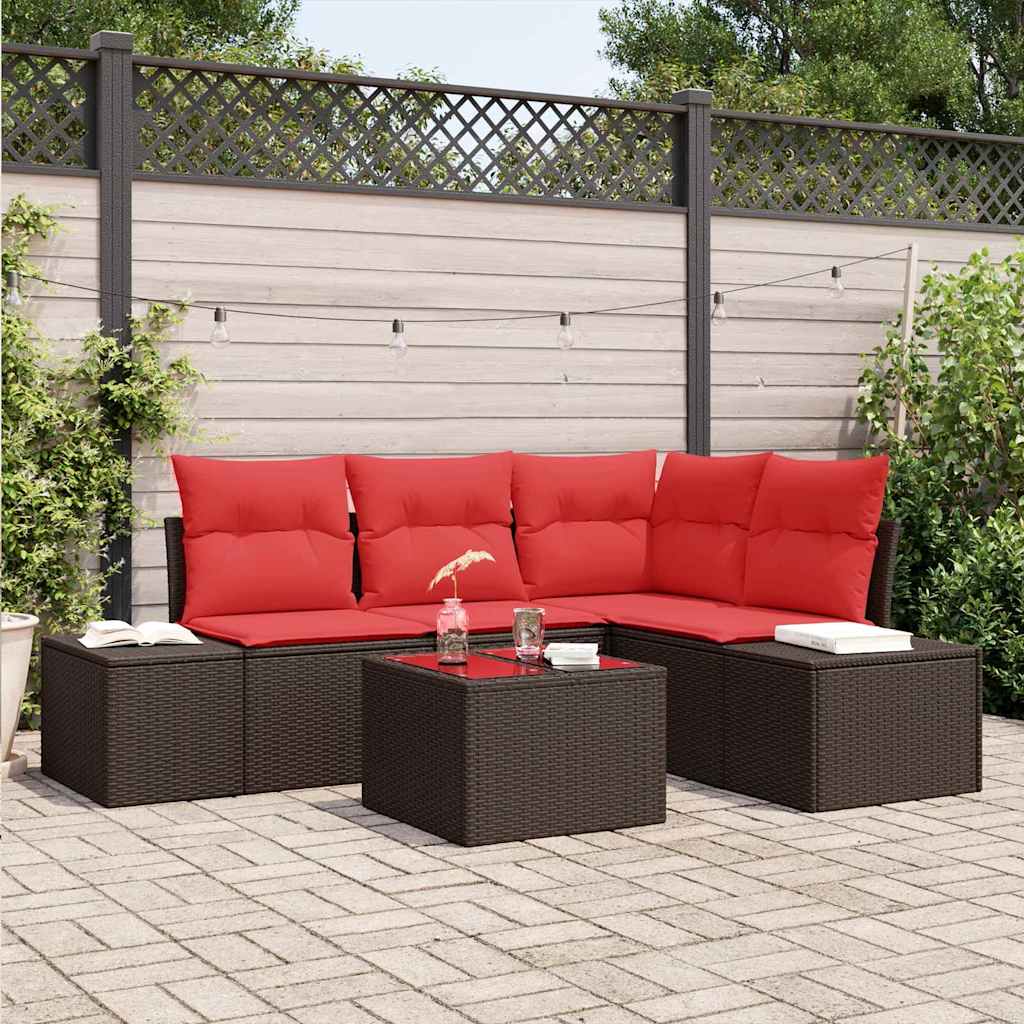 Tuin Sofa Set met kussen 5 pcs Bruin poly rattan
