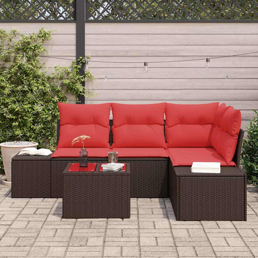 Tuin Sofa Set met kussen 5 pcs Bruin poly rattan