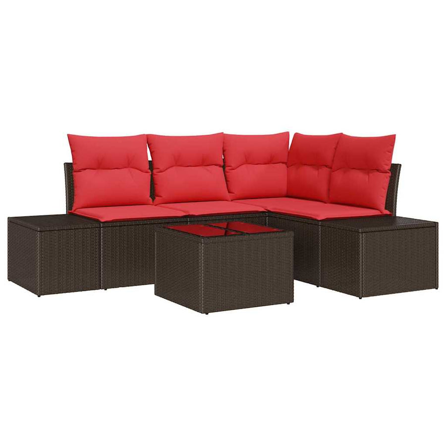 Tuin Sofa Set met kussen 5 pcs Bruin poly rattan