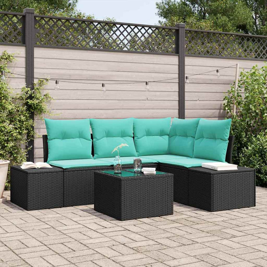 Tuin Sofa Set met kussen 5 pcs Zwart poly rattan