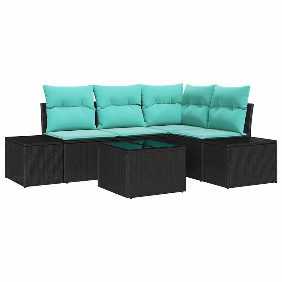 Tuin Sofa Set met kussen 5 pcs Zwart poly rattan