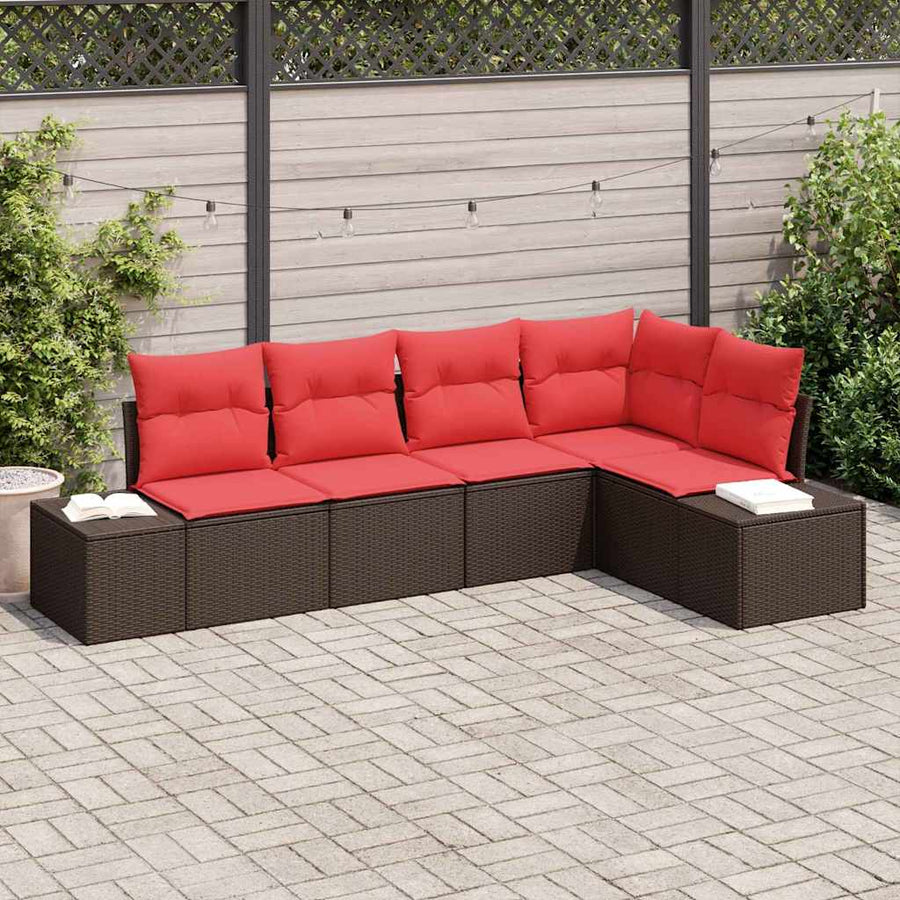 Tuin Sofa Set met kussen 5 pcs Bruin poly rattan