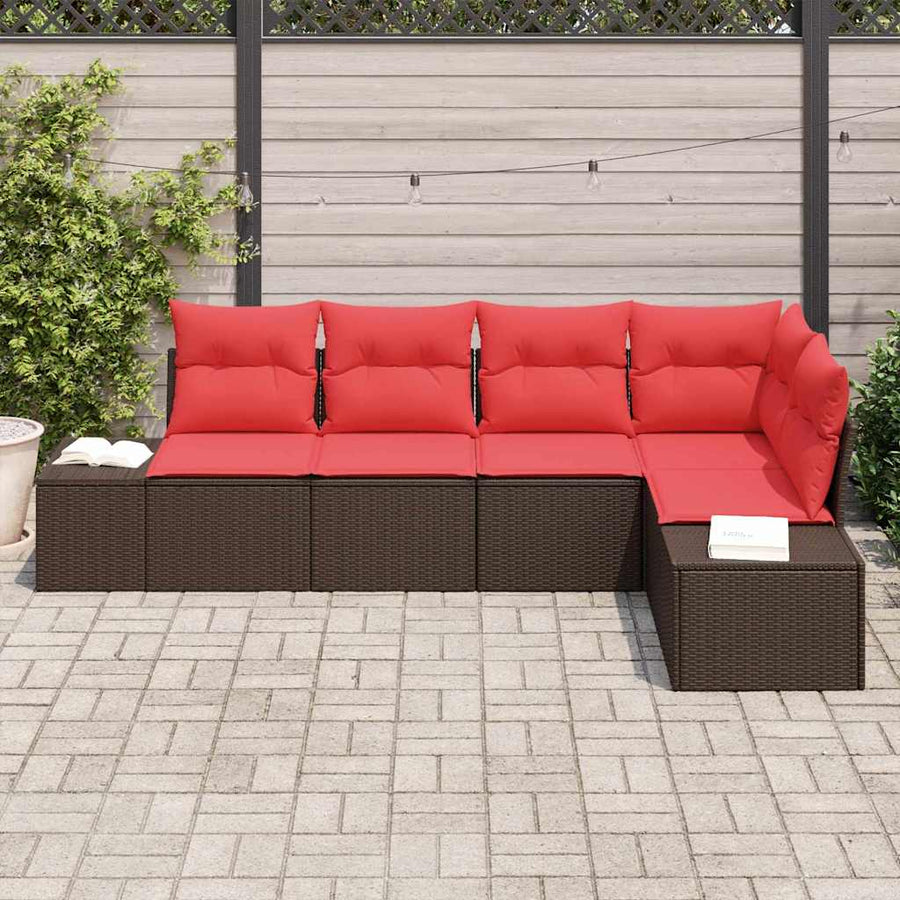 Tuin Sofa Set met kussen 5 pcs Bruin poly rattan
