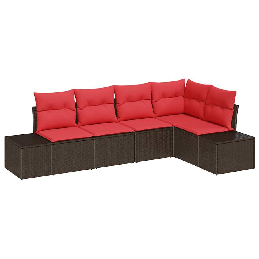 Tuin Sofa Set met kussen 5 pcs Bruin poly rattan