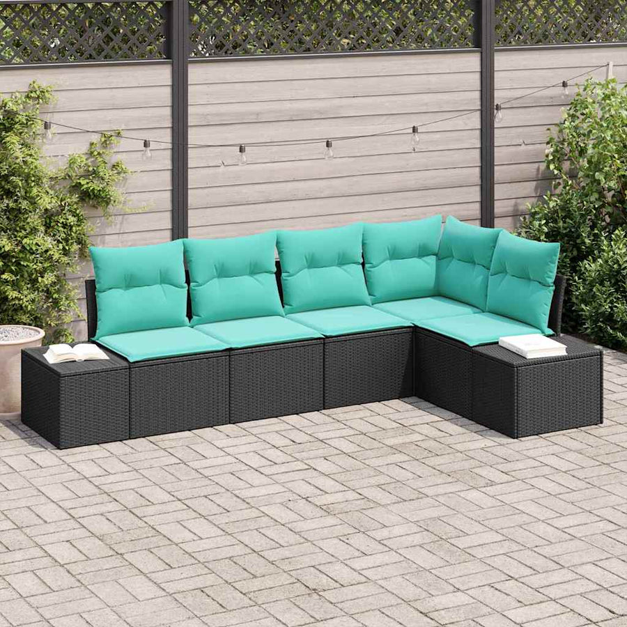 Tuin Sofa Set met kussen 5 pcs Zwart poly rattan
