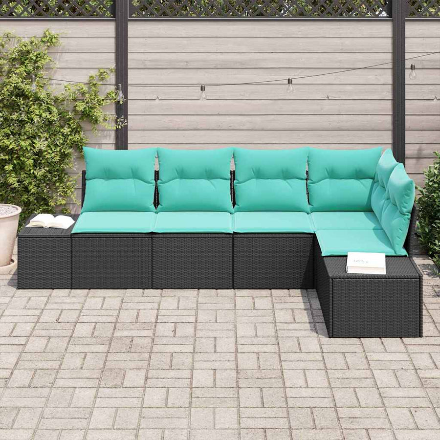 Tuin Sofa Set met kussen 5 pcs Zwart poly rattan