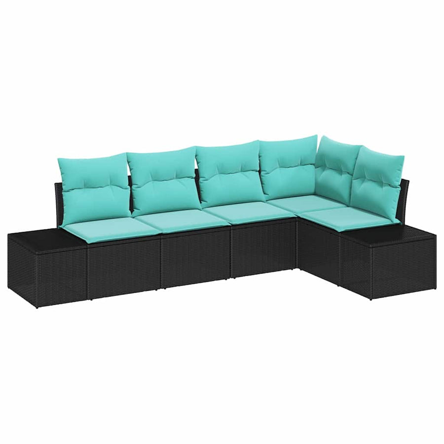 Tuin Sofa Set met kussen 5 pcs Zwart poly rattan