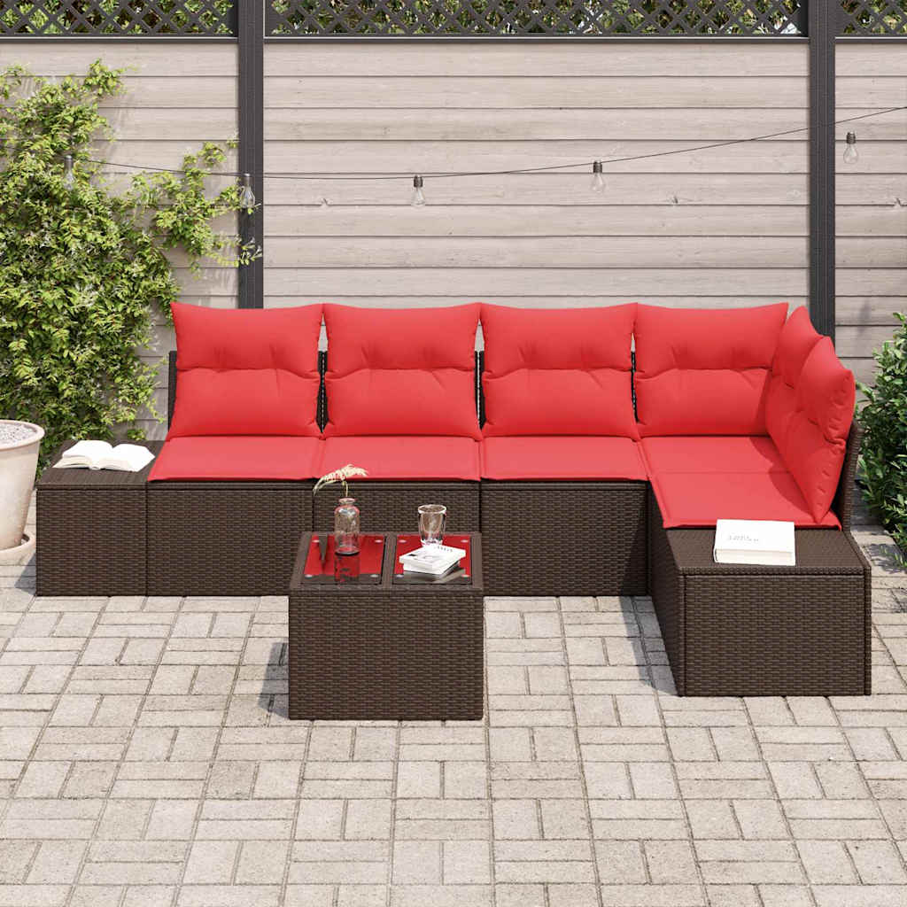 Tuin Sofa Set met kussen 6 pcs Bruin poly rattan