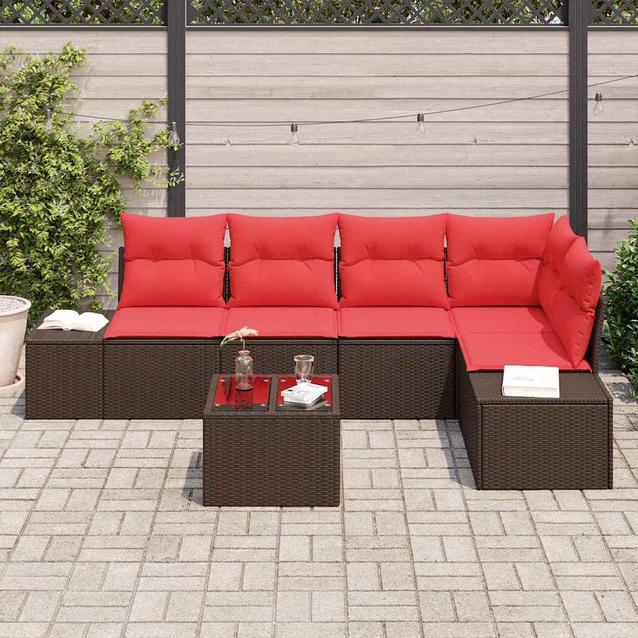 Tuin Sofa Set met kussen 6 pcs Bruin poly rattan