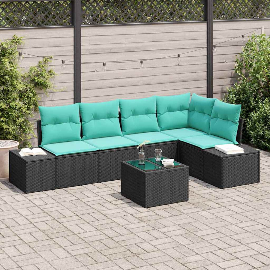 Tuin Sofa Set met kussen 6 pcs Zwart poly rattan