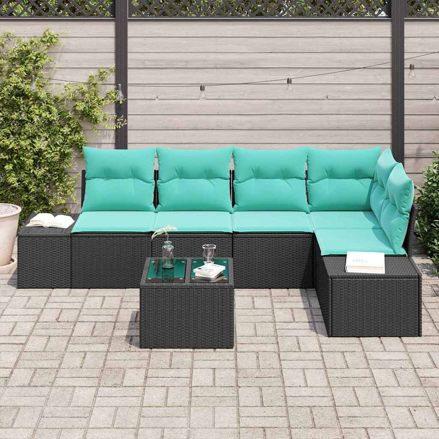 Tuin Sofa Set met kussen 6 pcs Zwart poly rattan
