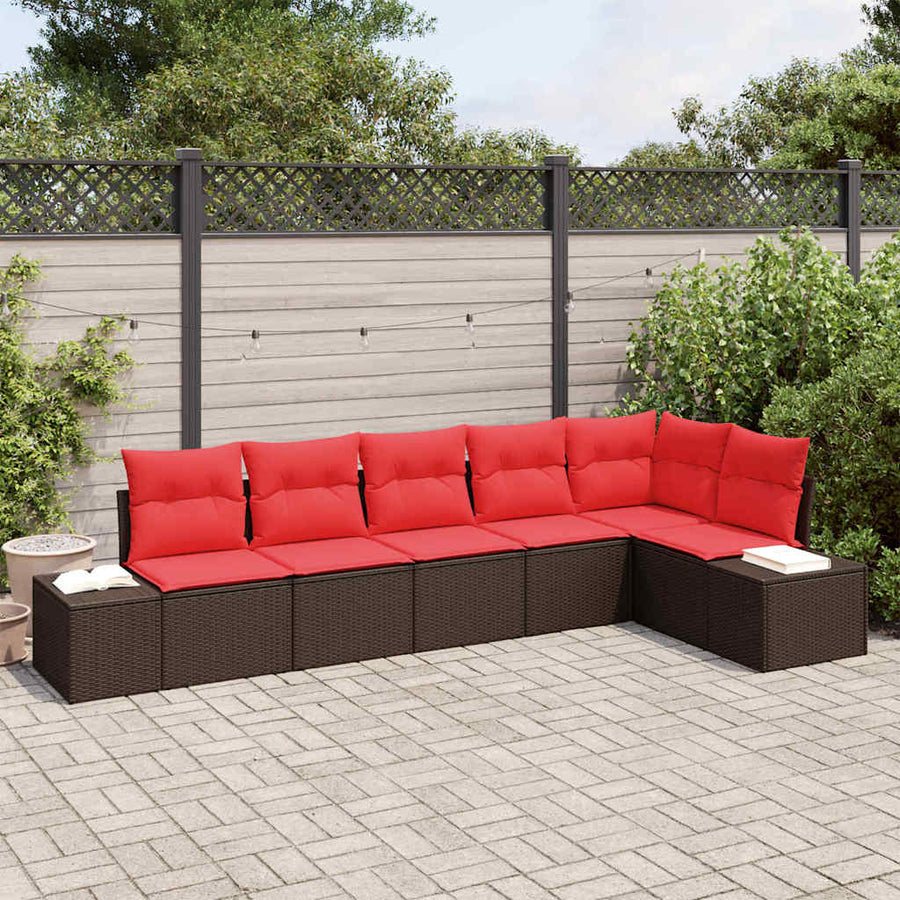 Tuin Sofa Set met kussen 6 pcs Bruin poly rattan