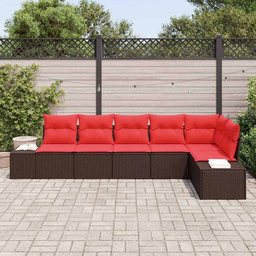 Tuin Sofa Set met kussen 6 pcs Bruin poly rattan