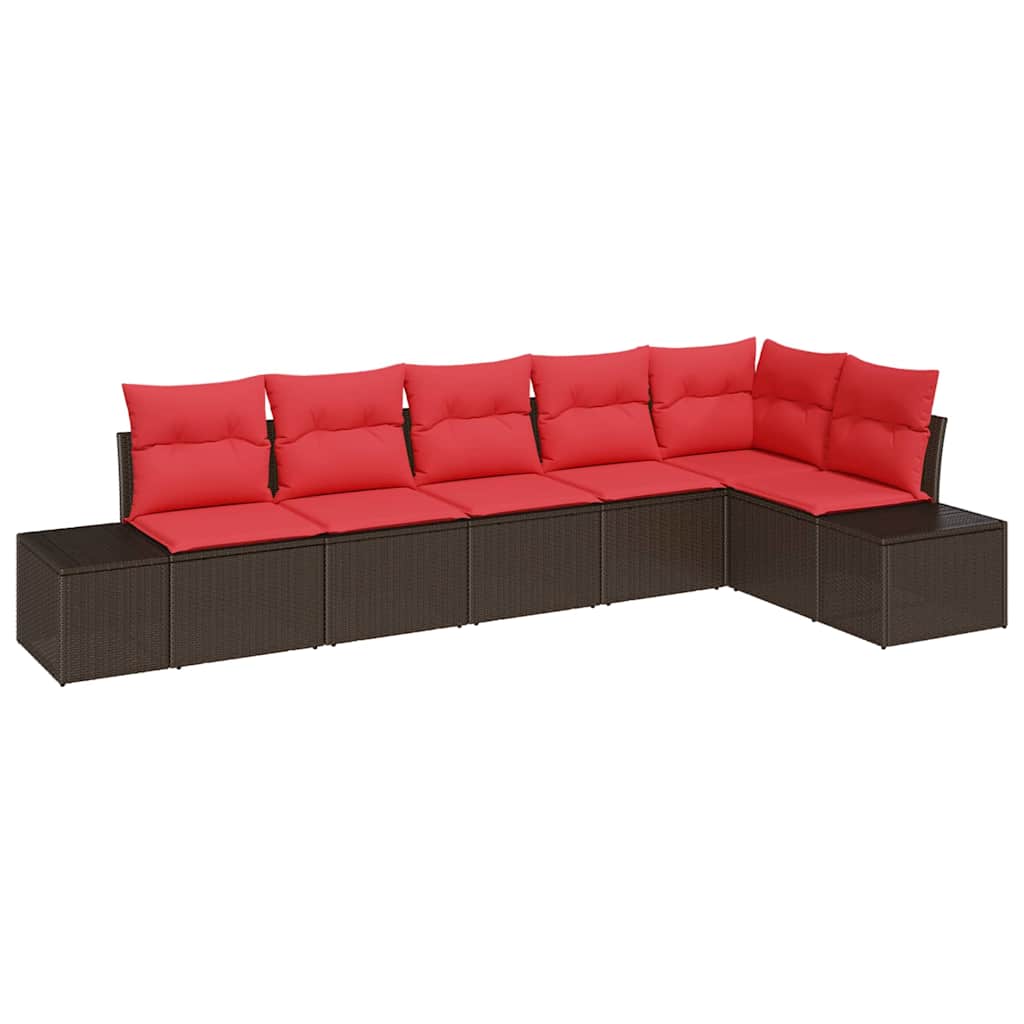 Tuin Sofa Set met kussen 6 pcs Bruin poly rattan