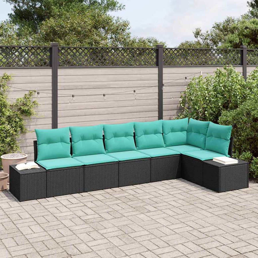 Tuin Sofa Set met kussen 6 pcs Zwart poly rattan