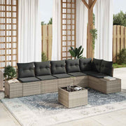 Tuinset poly rattan lichtgrijs 7-delig