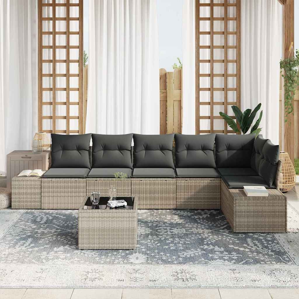 Tuin Sofa Set met kussen 7 pcs Lichtgrijs poly rattan