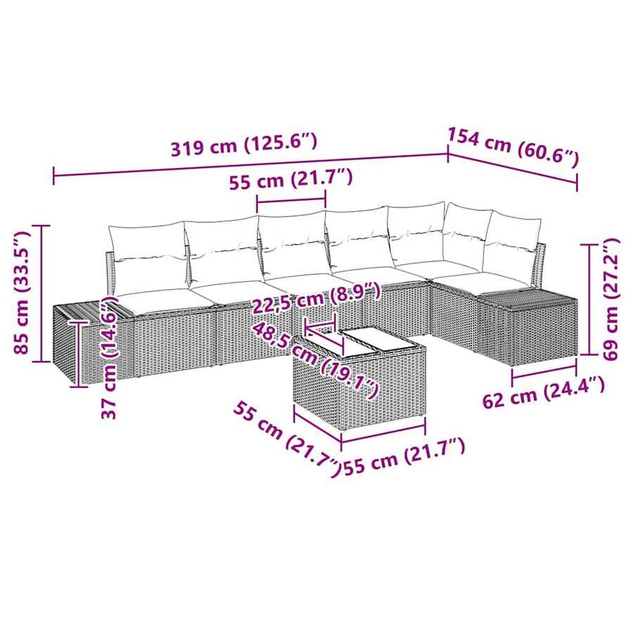 Tuin Sofa Set met kussen 7 pcs Lichtgrijs poly rattan
