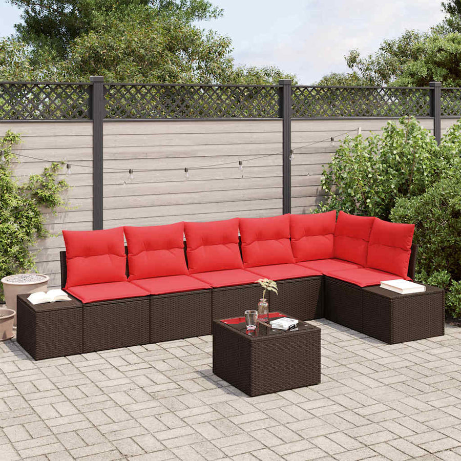 Tuin Sofa Set met kussen 7 pcs Bruin poly rattan