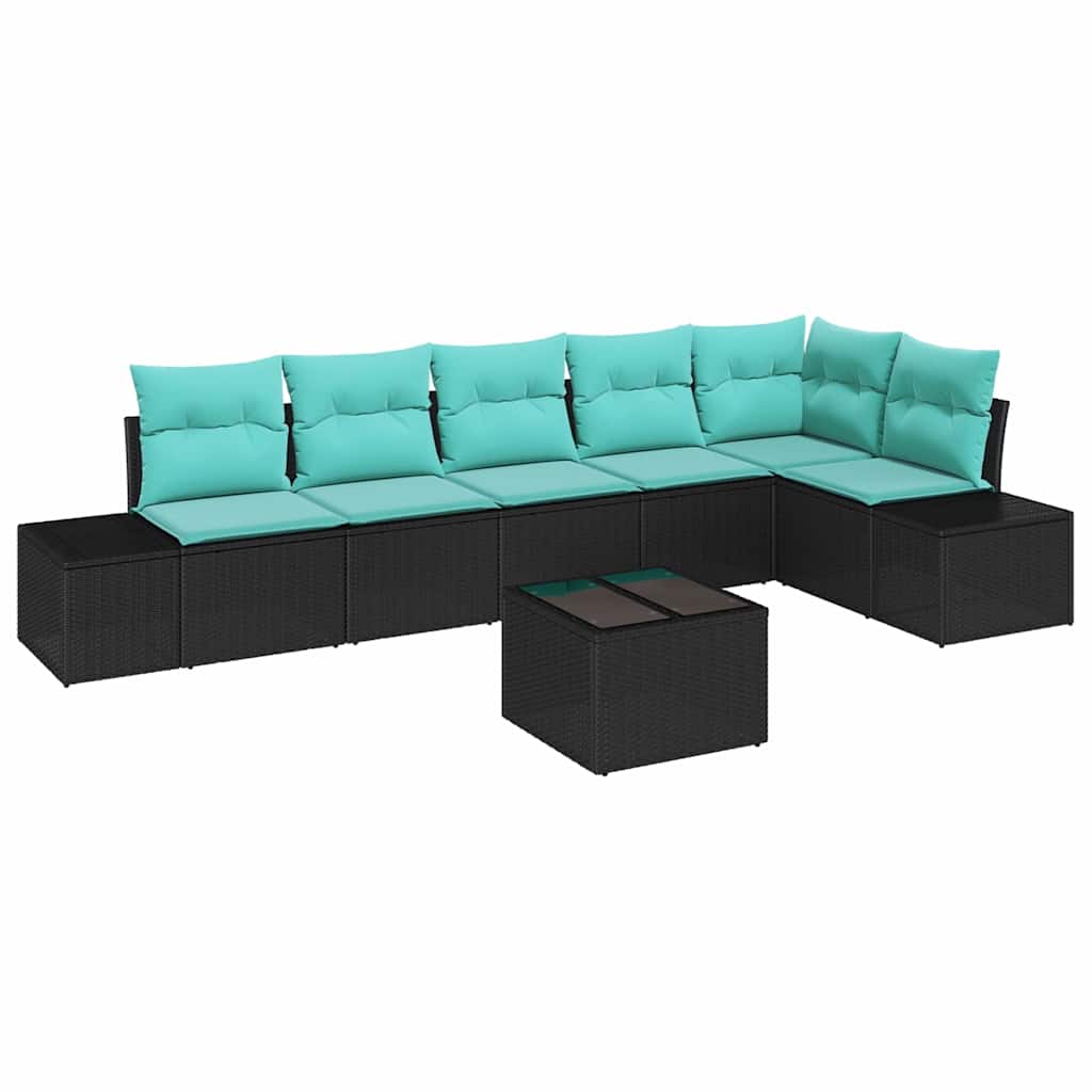 Tuin Sofa Set met kussen 7 pcs Zwart poly rattan