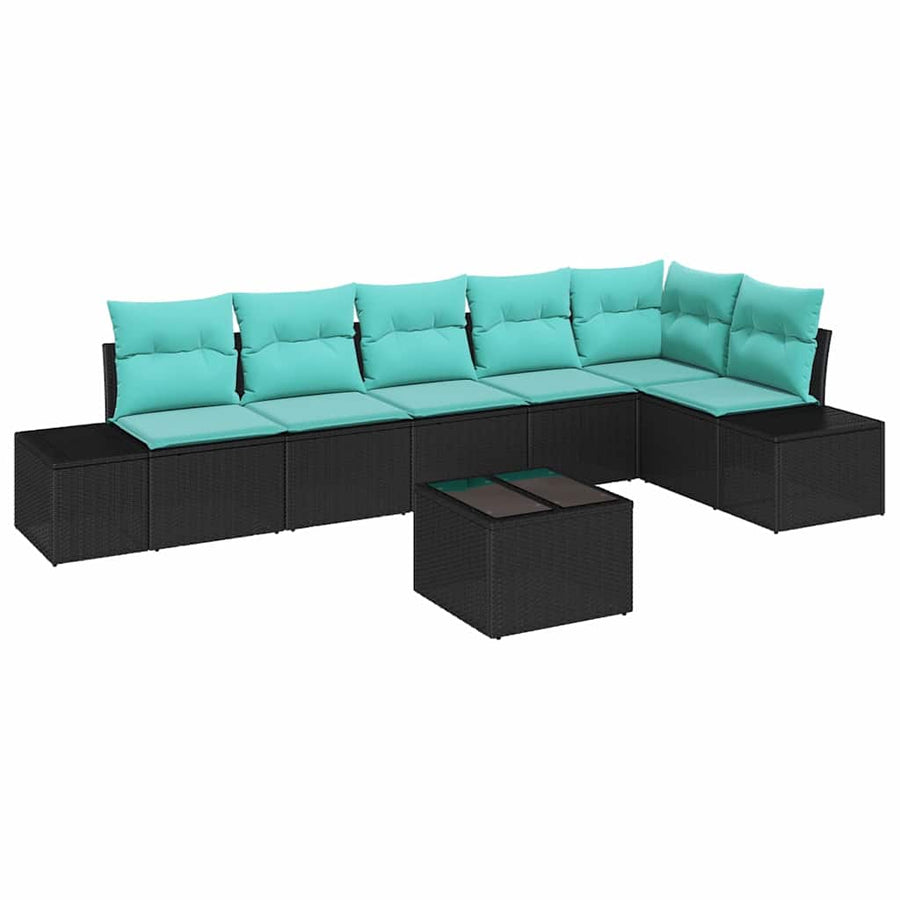 Tuin Sofa Set met kussen 7 pcs Zwart poly rattan