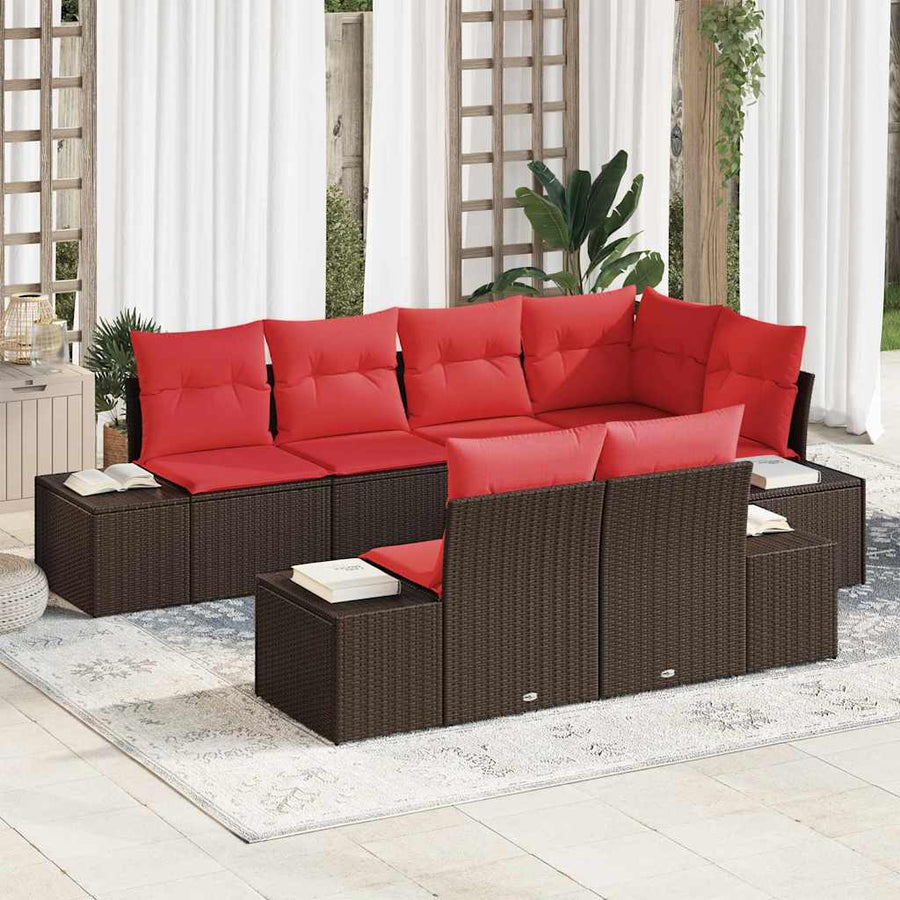 Tuin Sofa Set met kussen 7 pcs Bruin poly rattan