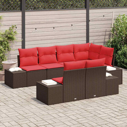 Tuin Sofa Set met kussen 7 pcs Bruin poly rattan