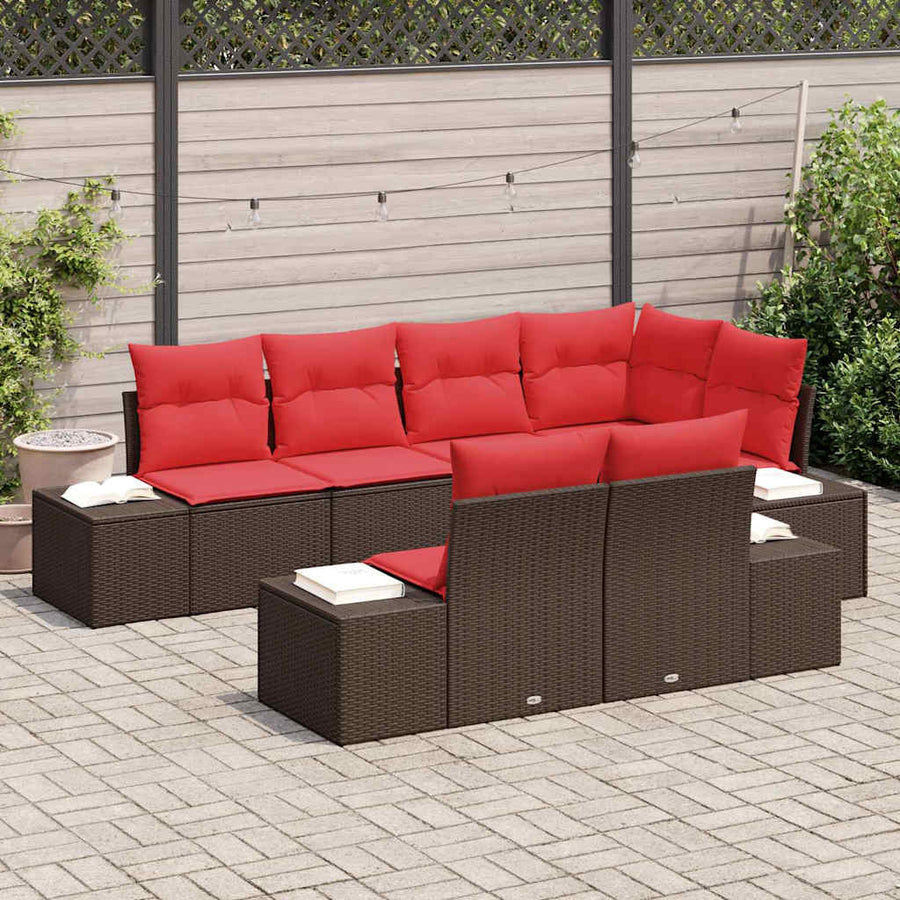 Tuin Sofa Set met kussen 7 pcs Bruin poly rattan