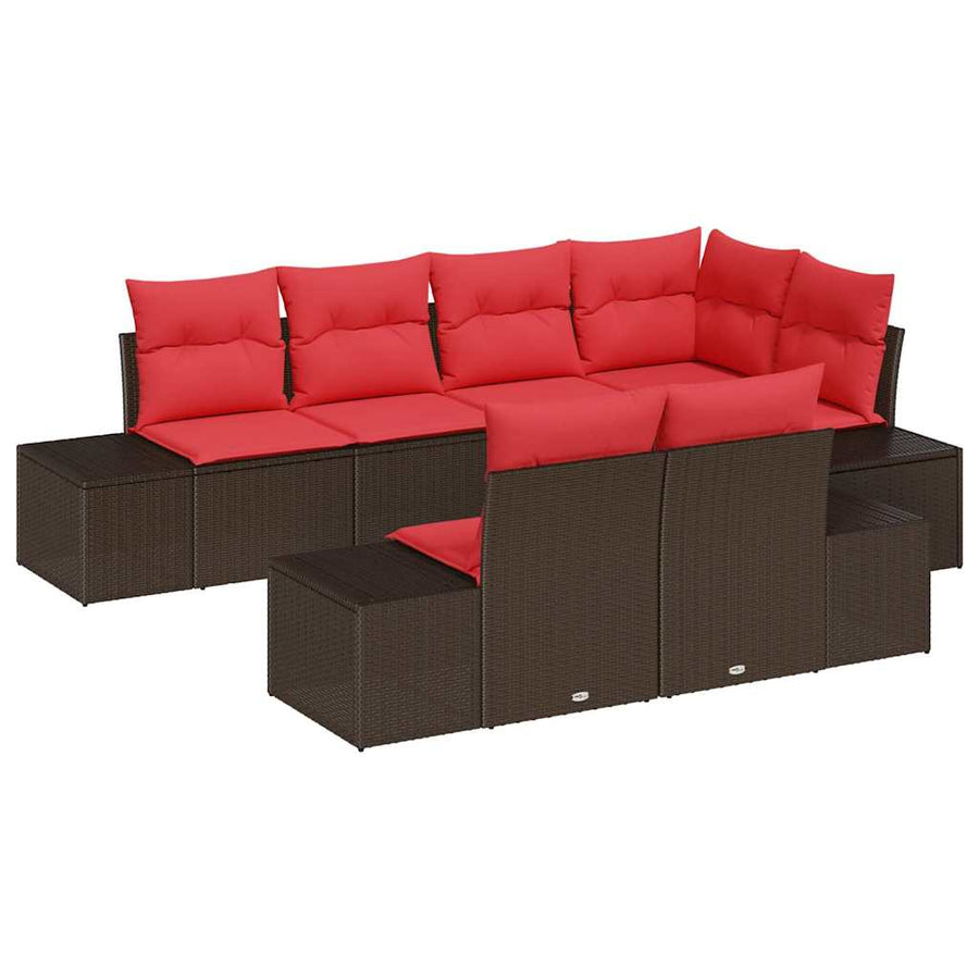 Tuin Sofa Set met kussen 7 pcs Bruin poly rattan