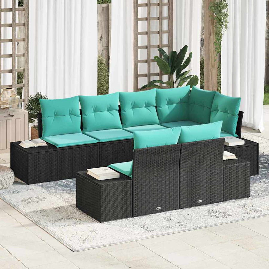 Tuin Sofa Set 7 st Zwart poly rattan