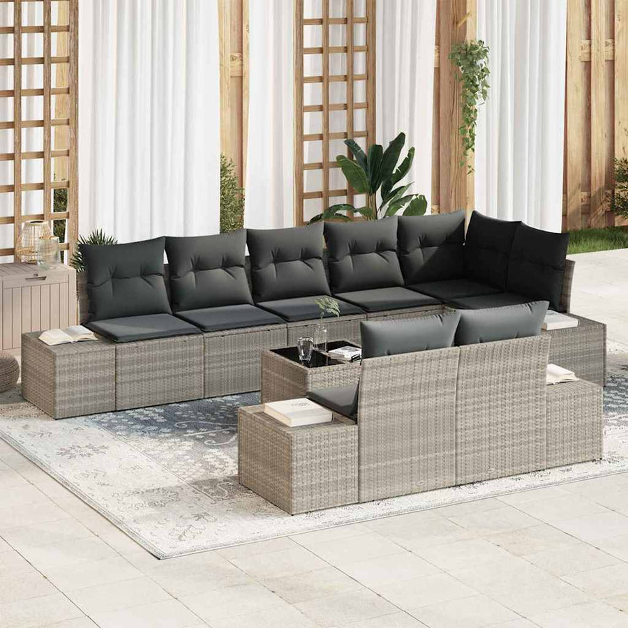 Tuin Sofa Set met kussen 9 pcs Lichtgrijs poly rattan