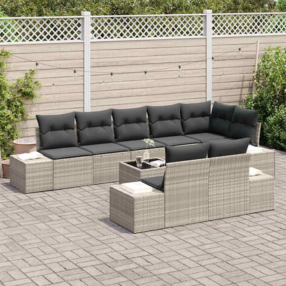 Tuin Sofa Set met kussen 9 pcs Lichtgrijs poly rattan