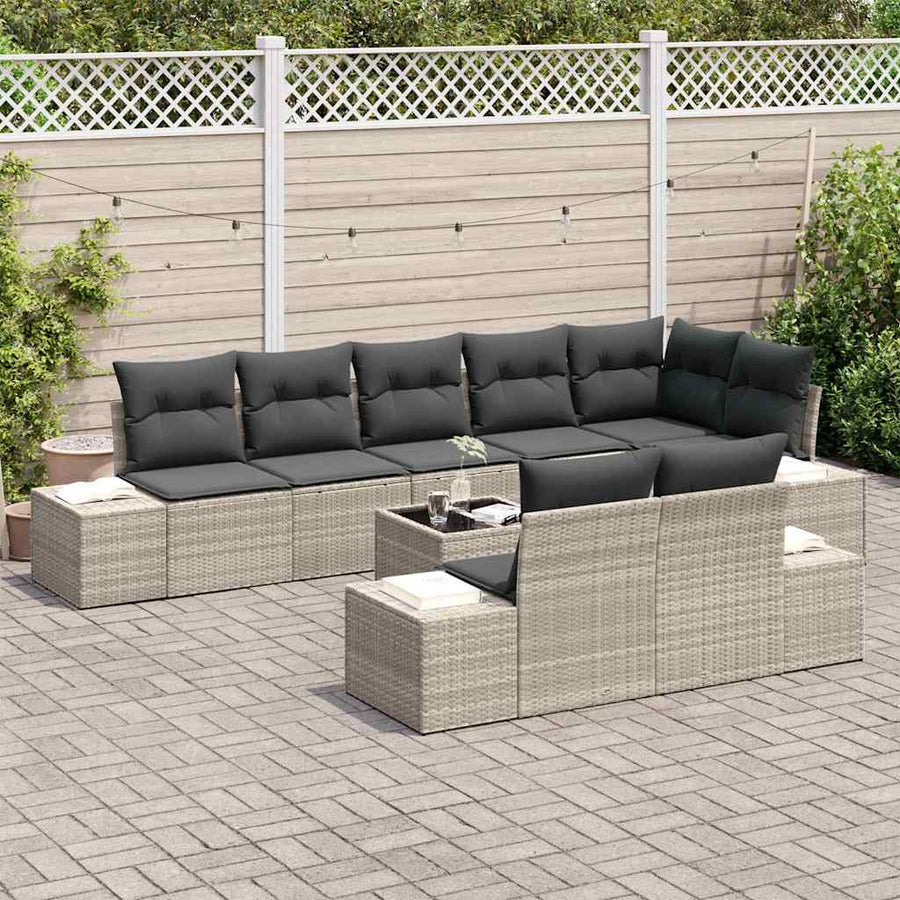 Tuin Sofa Set met kussen 9 pcs Lichtgrijs poly rattan