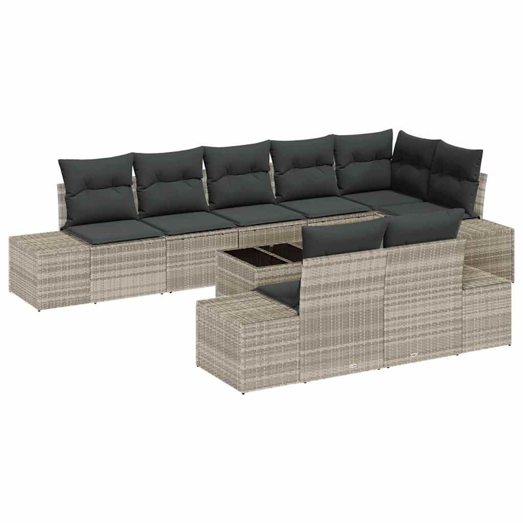 Tuin Sofa Set met kussen 9 pcs Lichtgrijs poly rattan