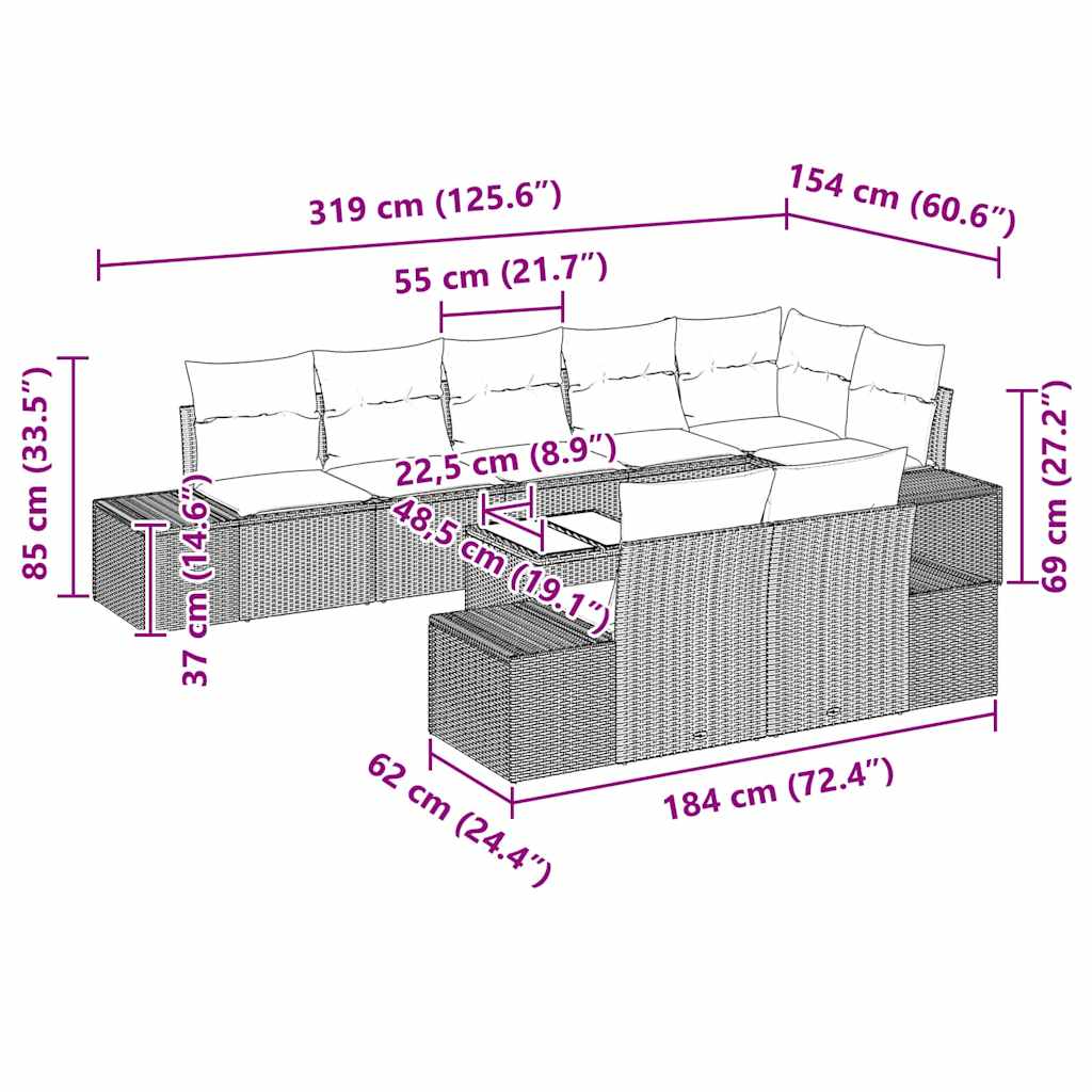 Tuin Sofa Set met kussen 9 pcs Lichtgrijs poly rattan