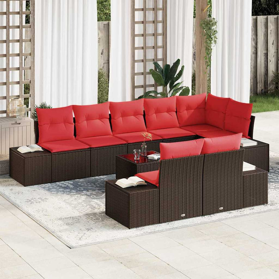 Tuin Sofa Set met kussen 9 pcs Bruin poly rattan