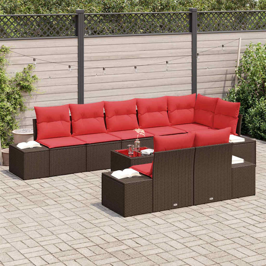 Tuin Sofa Set met kussen 9 pcs Bruin poly rattan